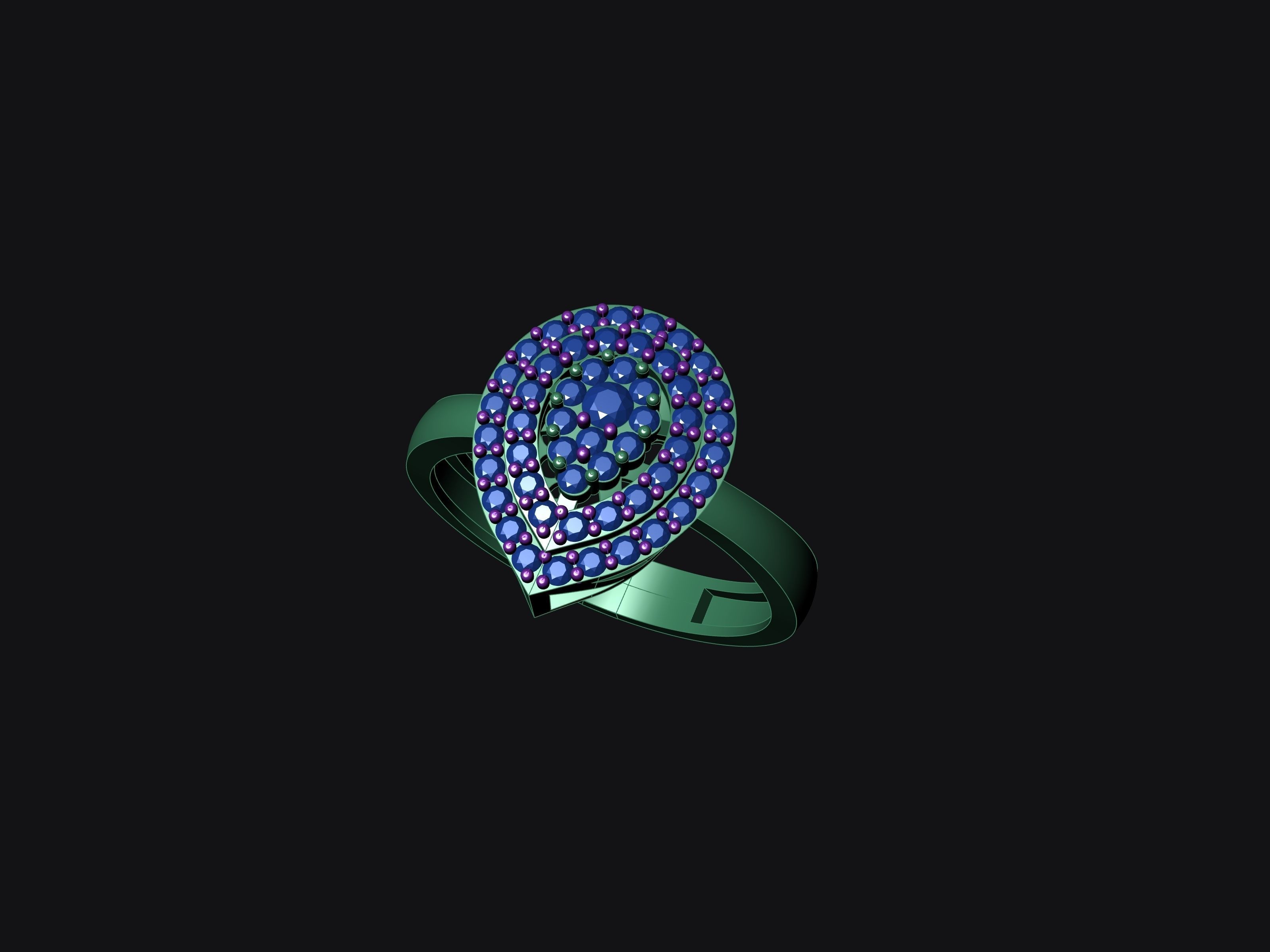 Rings peacock ring with sapphires 3D print model_3