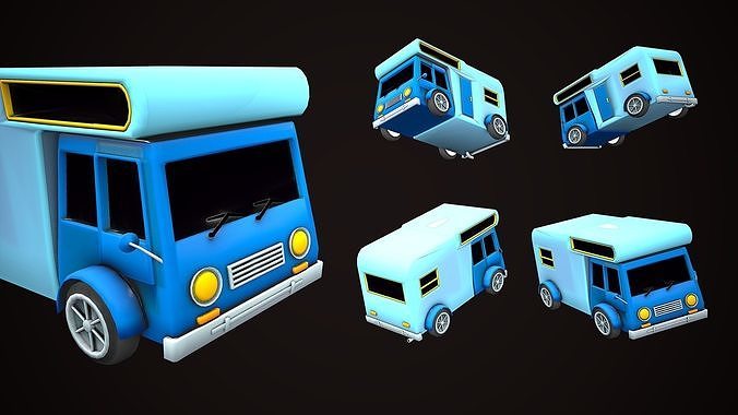 CARAVAN MOBILE HOME CAMPER CARTOON STYLIZED Low-poly 3D model