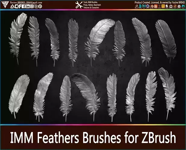 IMM Feathers Brushes for ZBrush Low-poly 3D model