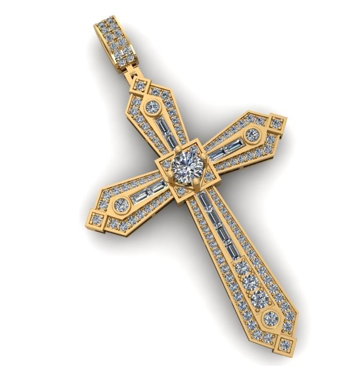 Cross Gold Pendant Full Diamond 3D print model_5