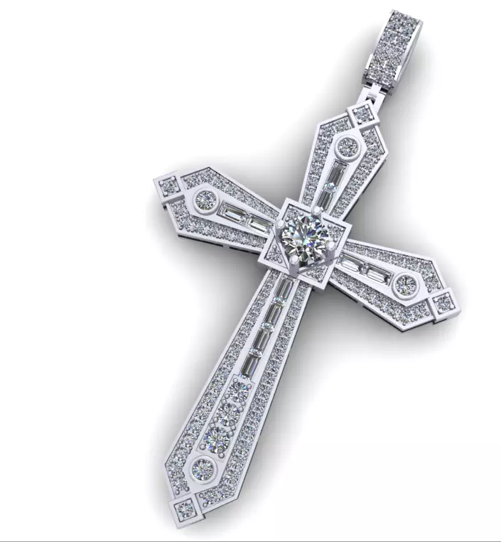 Cross Gold Pendant Full Diamond 3D print model_0