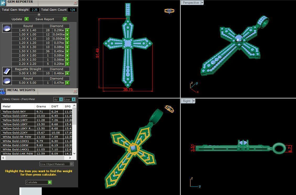Cross Gold Pendant Full Diamond 3D print model_1
