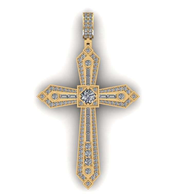 Cross Gold Pendant Full Diamond 3D print model_4