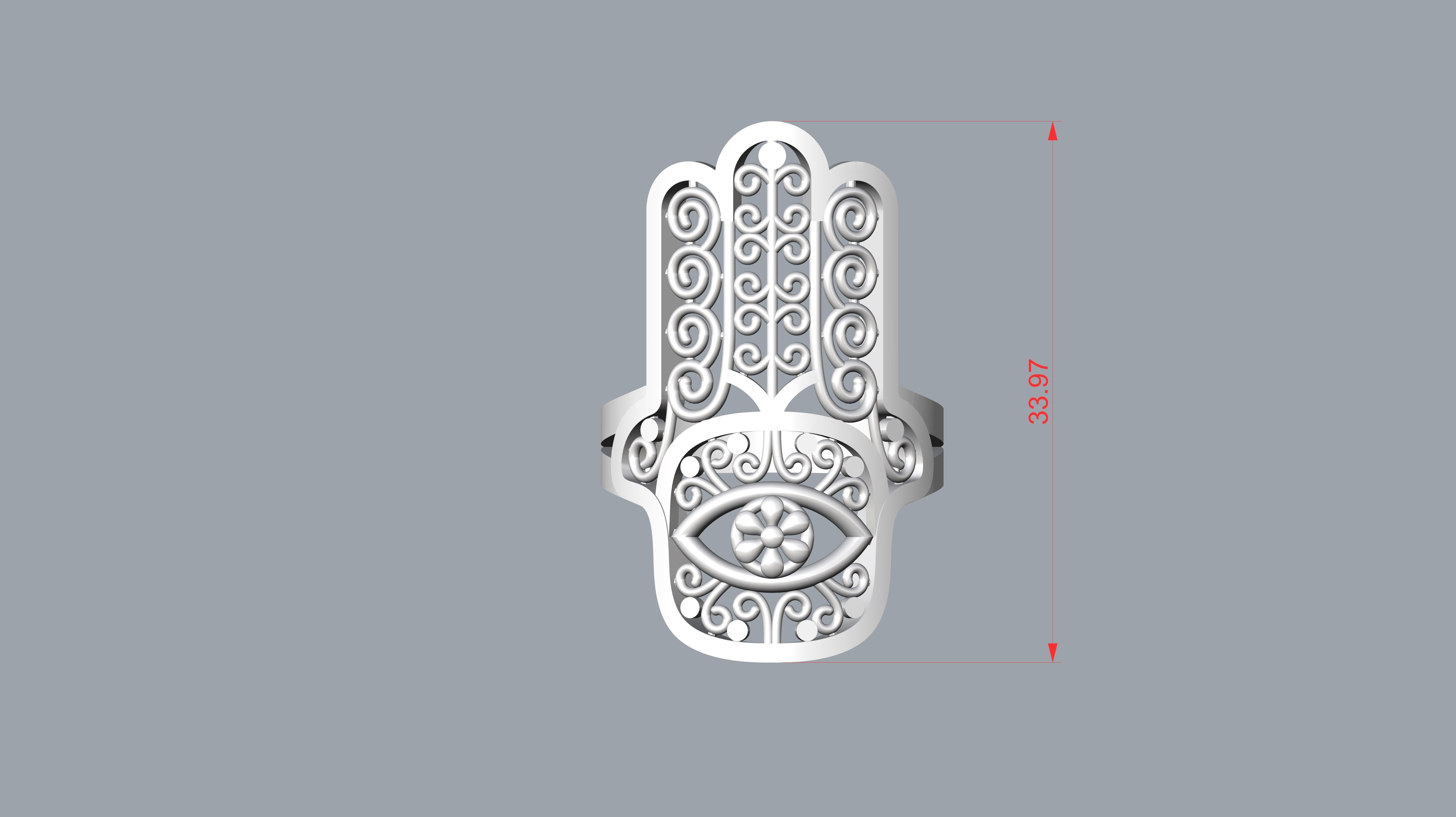 hamsa amulet ring 3D print model_7