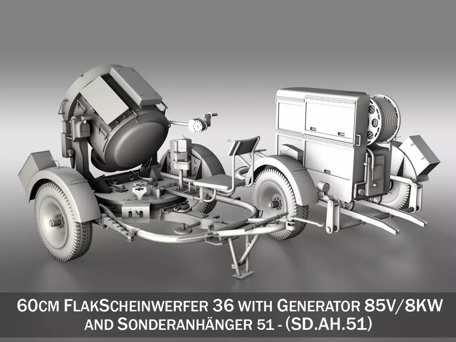 Flak Searchlight SW36 with Generator and Sh Ah 51 Trailer 3D model