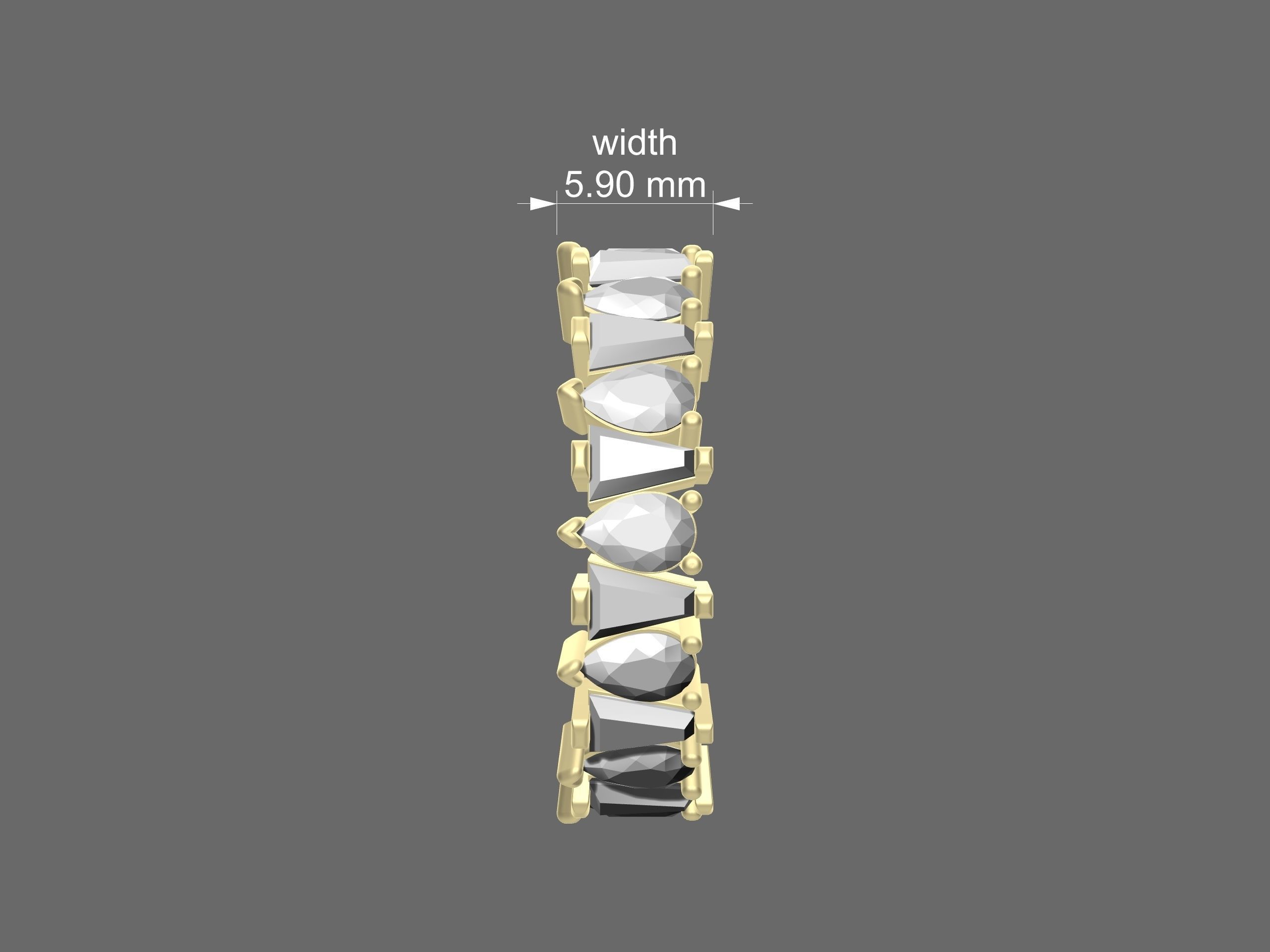 Pear and Baguette Eternity Ring in 17 sizes 3D print model_6