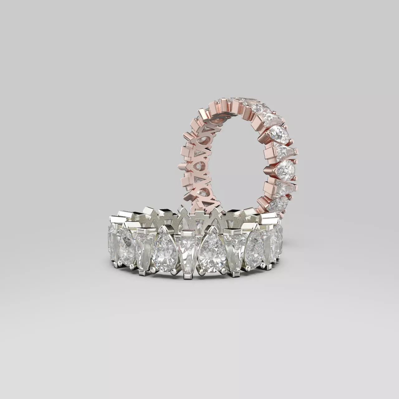 Pear and Baguette Eternity Ring in 17 sizes 3D print model_0
