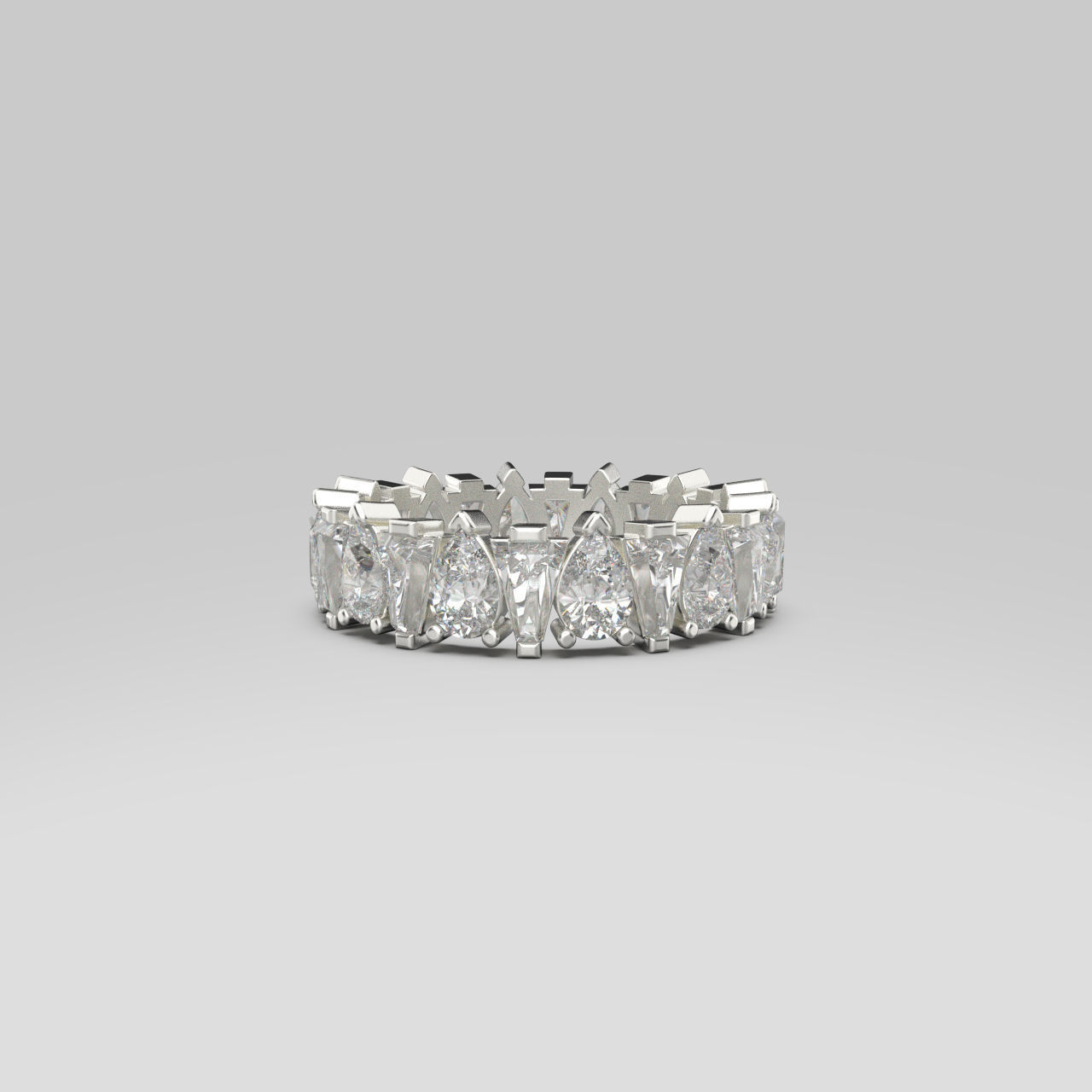 Pear and Baguette Eternity Ring in 17 sizes 3D print model_3