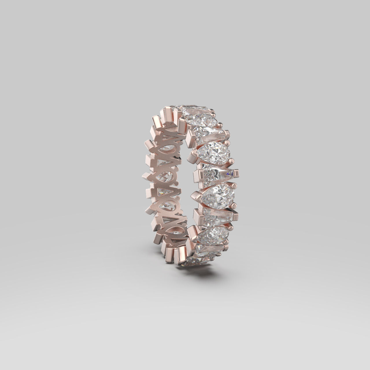 Pear and Baguette Eternity Ring in 17 sizes 3D print model_2