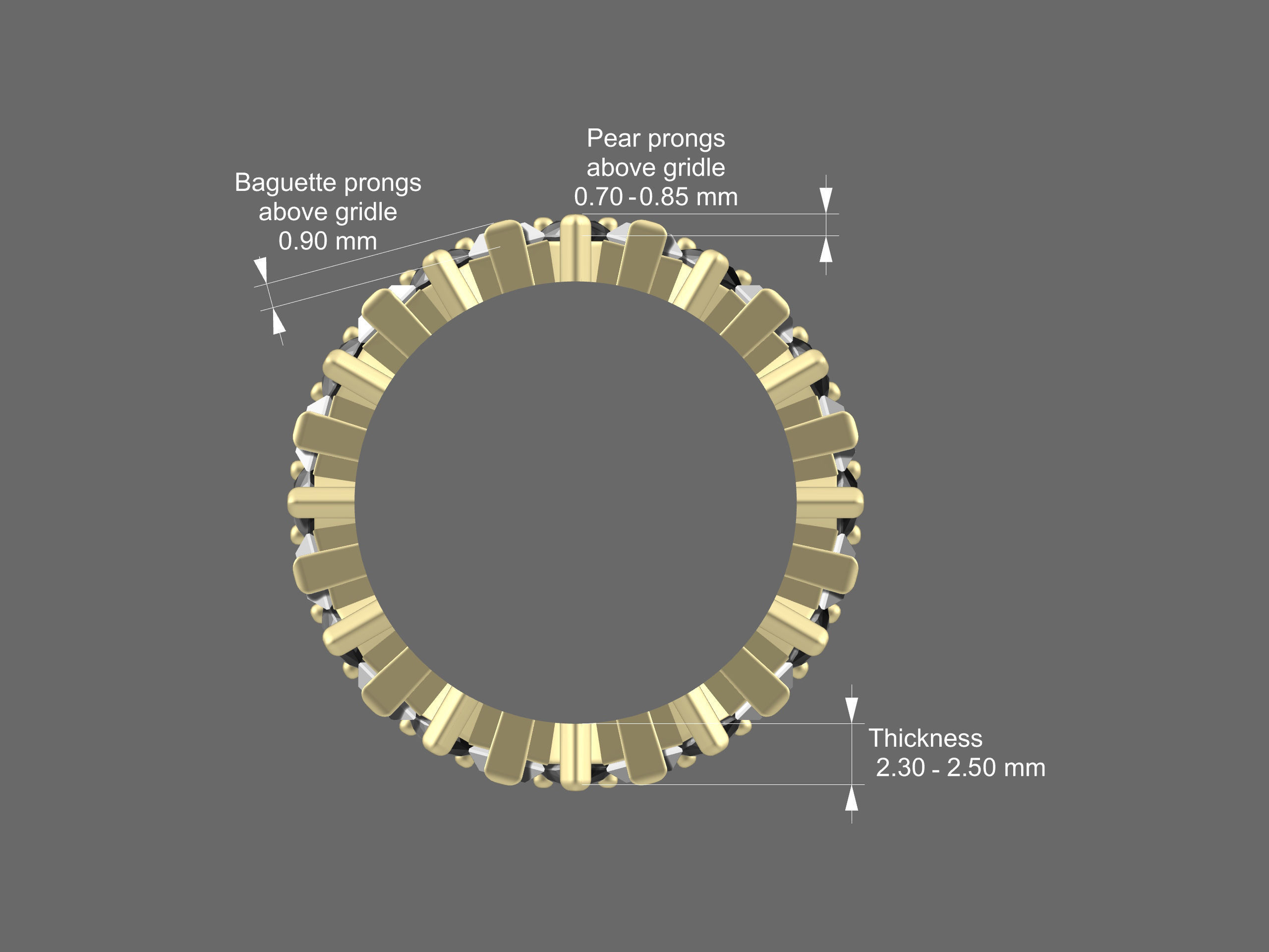 Pear and Baguette Eternity Ring in 17 sizes 3D print model_5