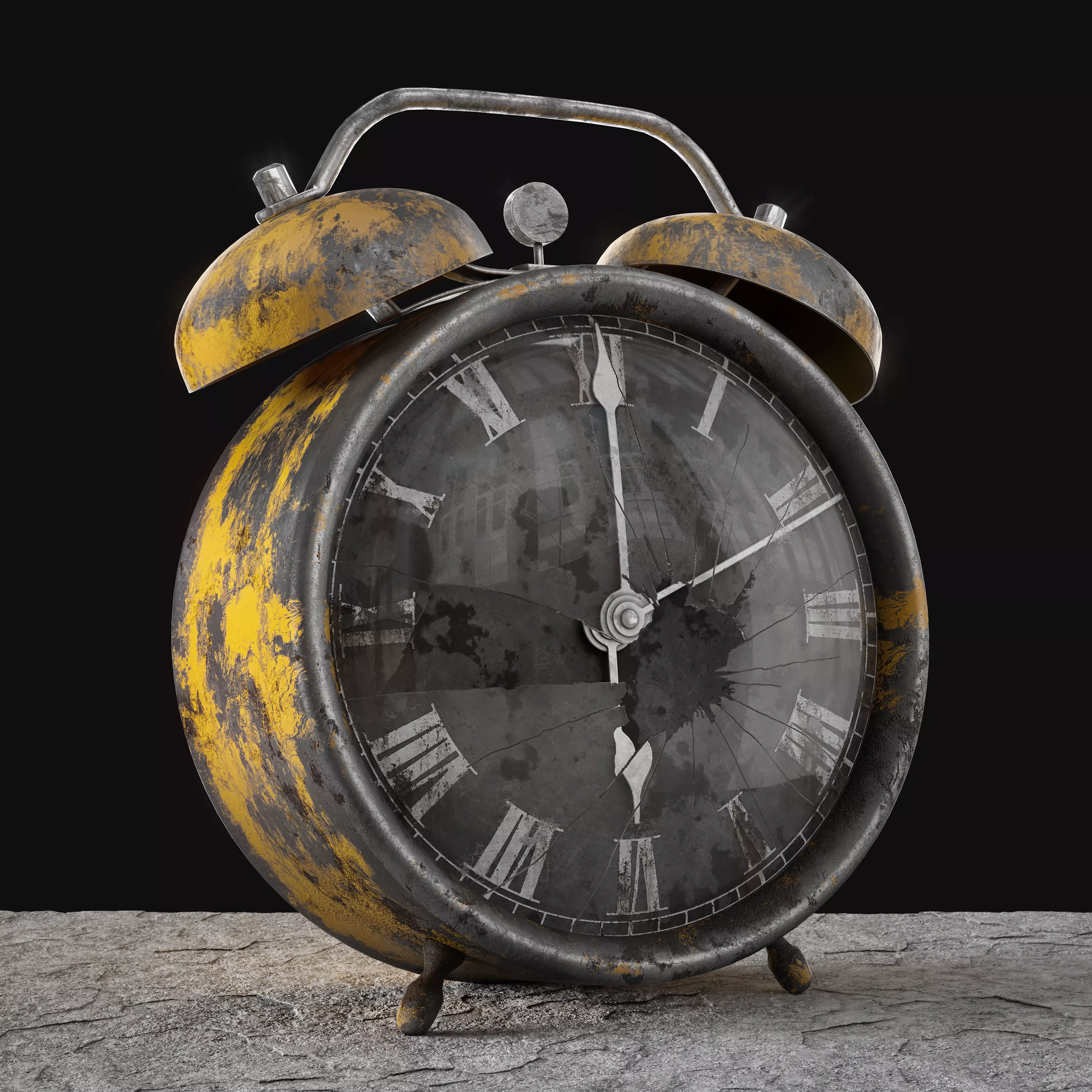 Worn old alarm clock 3D model_0