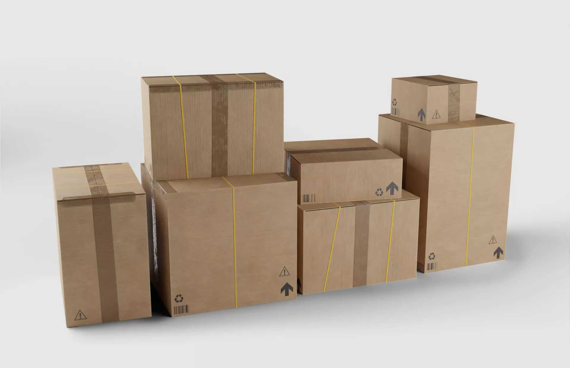 Boxes set - game ready group of cardboard Low-poly 3D model