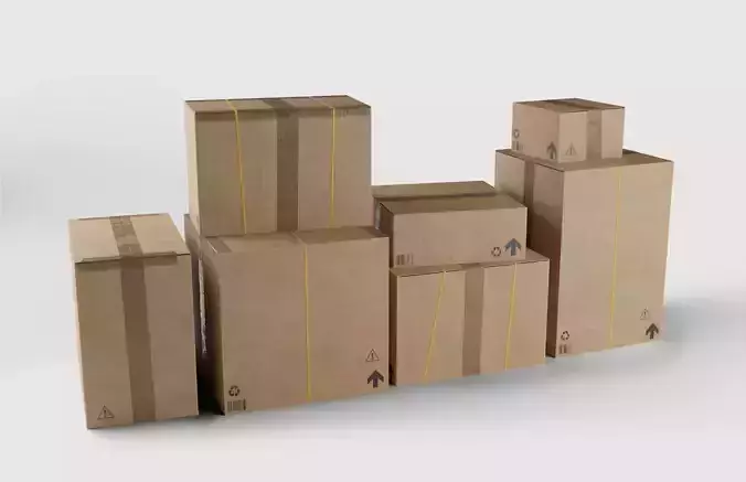 Boxes set - game ready group of cardboard Low-poly 3D model