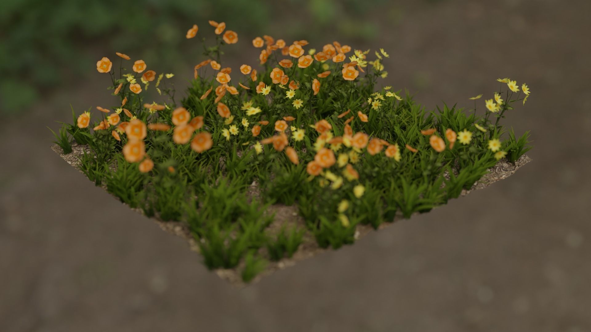 Flowerbed with grass and flowers  3D model_8