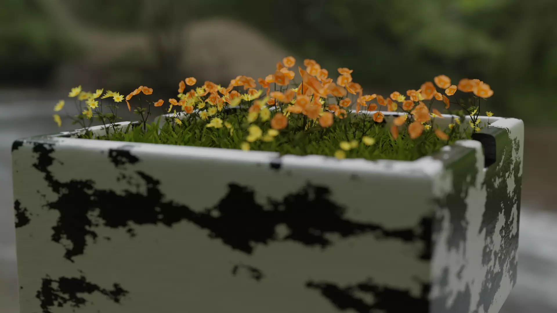 Flowerbed with grass and flowers  3D model_0