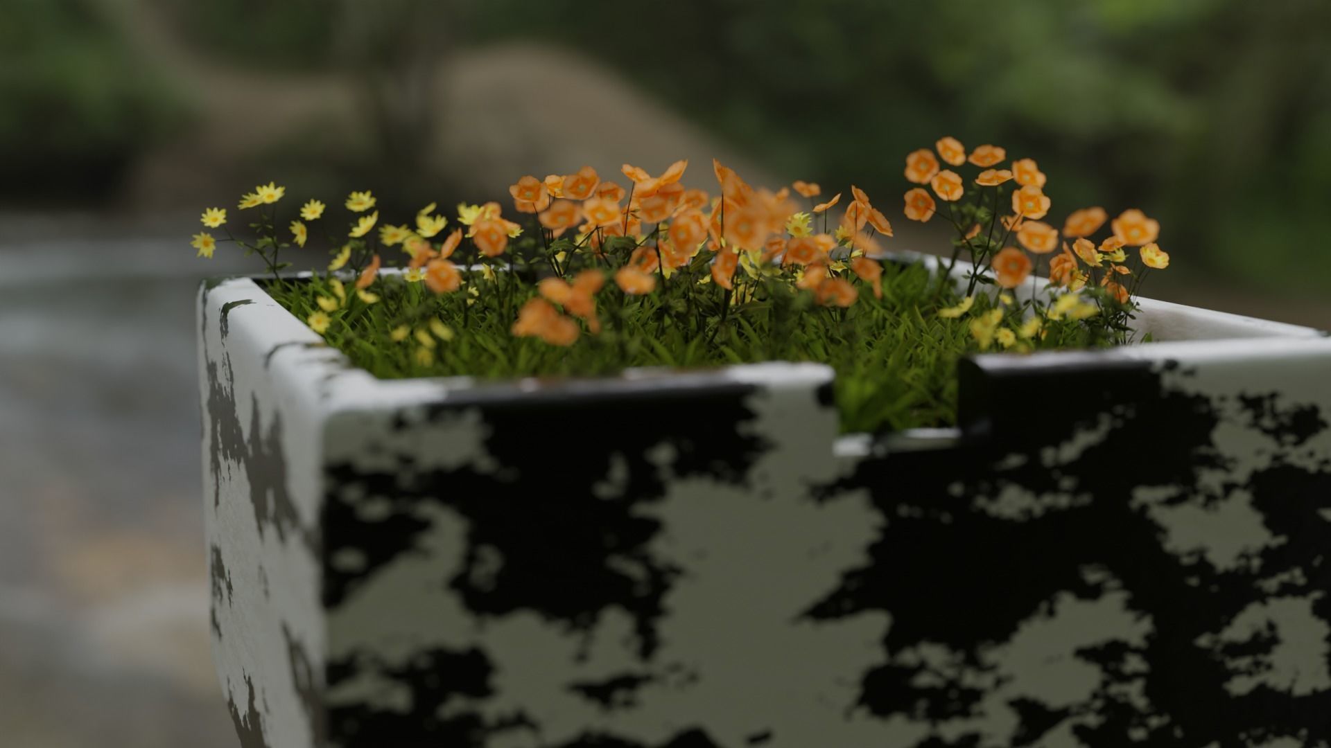 Flowerbed with grass and flowers  3D model_2