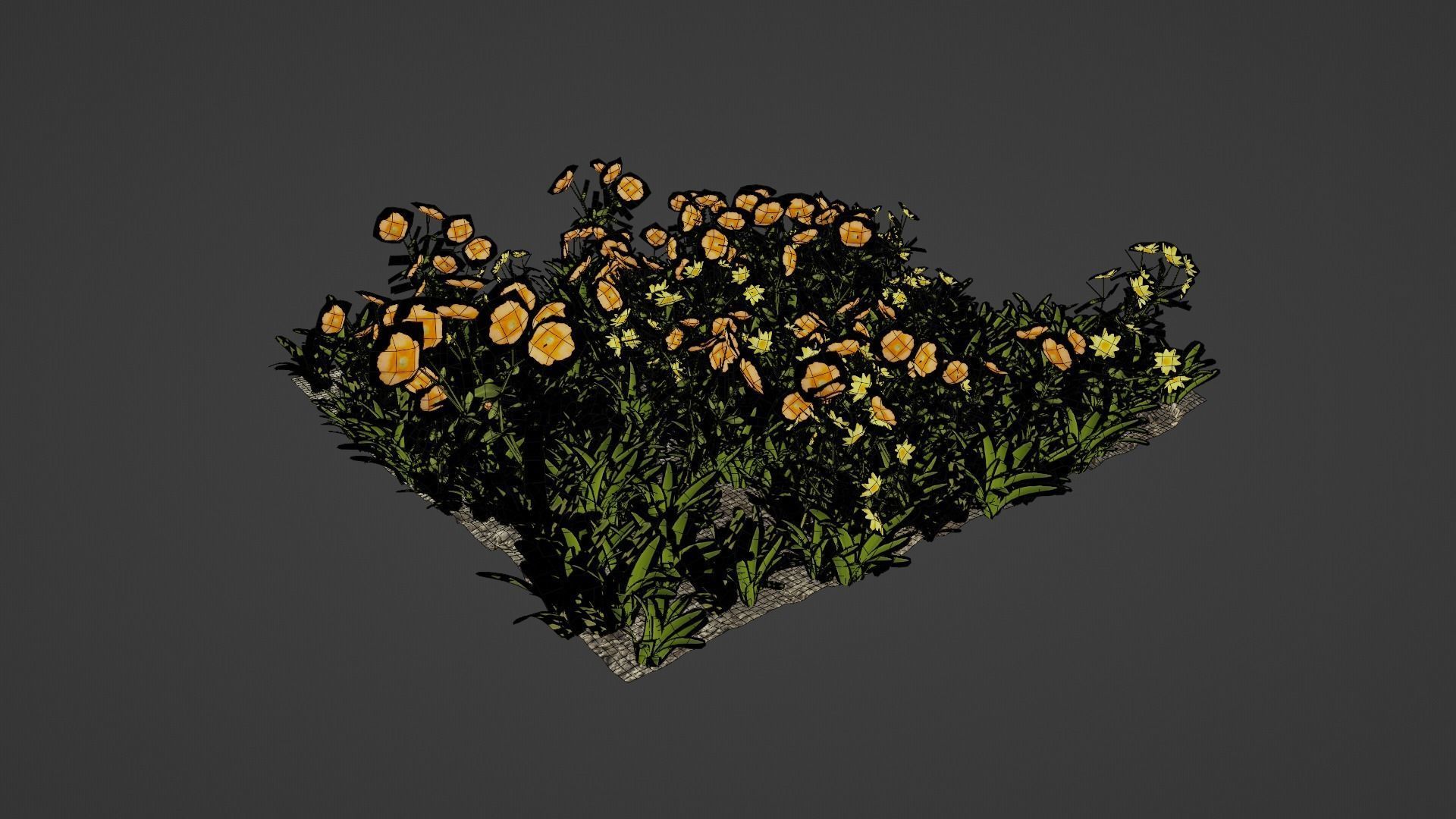 Flowerbed with grass and flowers  3D model_13