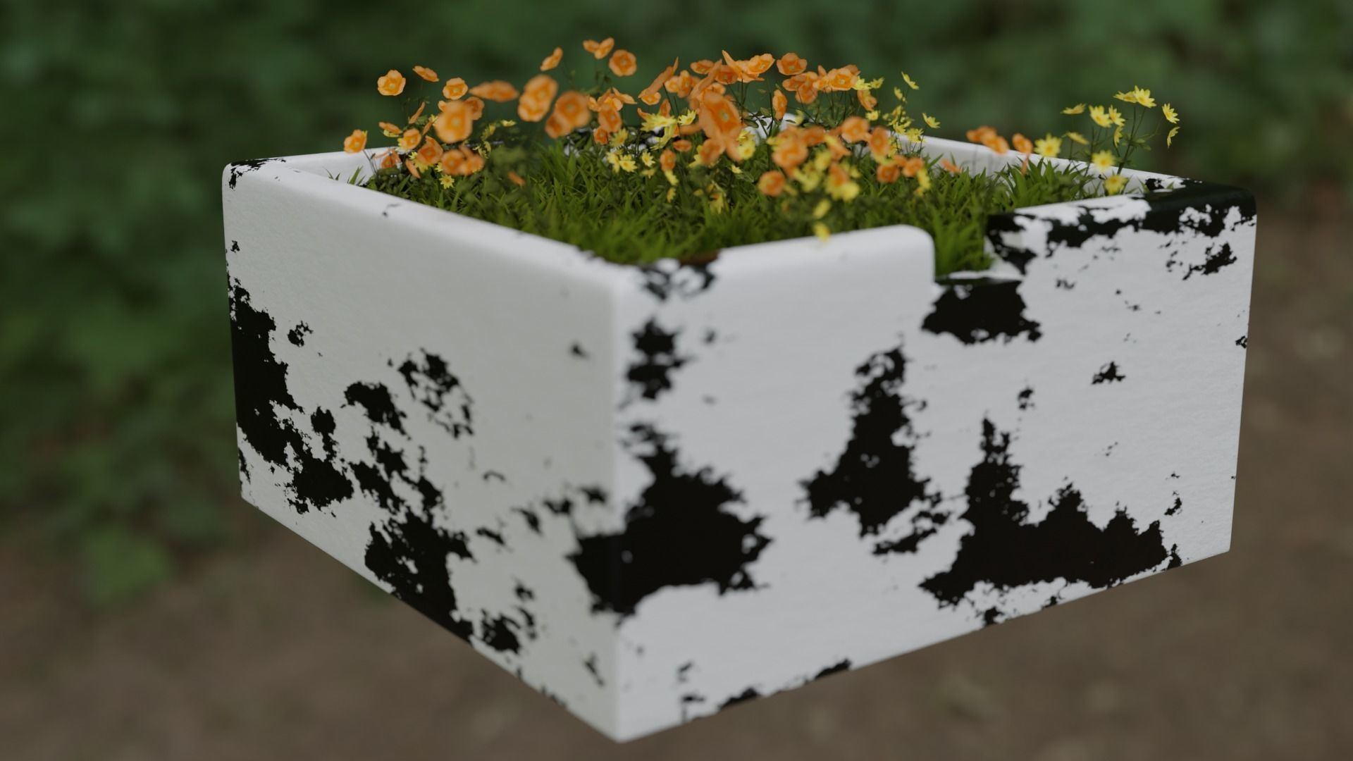 Flowerbed with grass and flowers  3D model_1