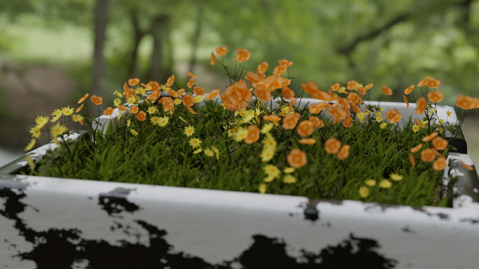 Flowerbed with grass and flowers  3D model_6