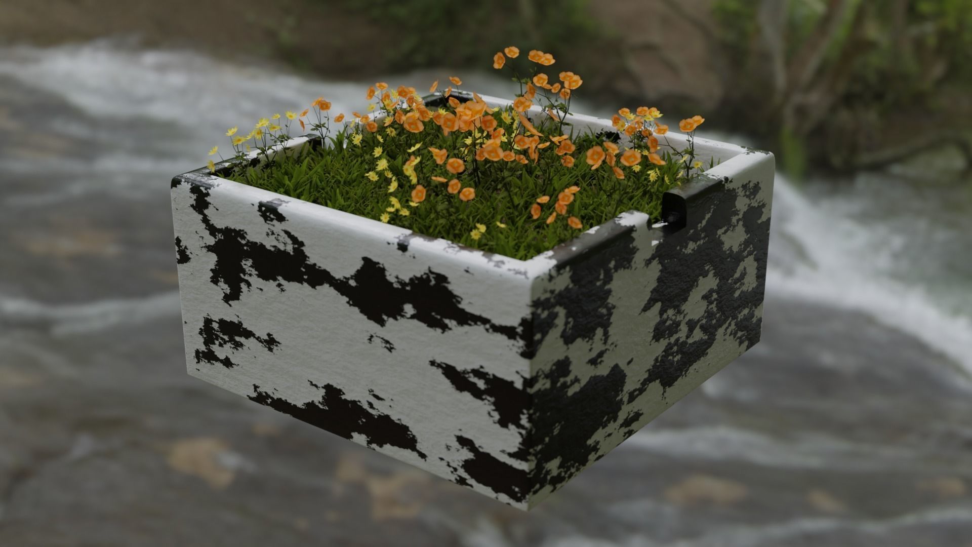 Flowerbed with grass and flowers  3D model_7