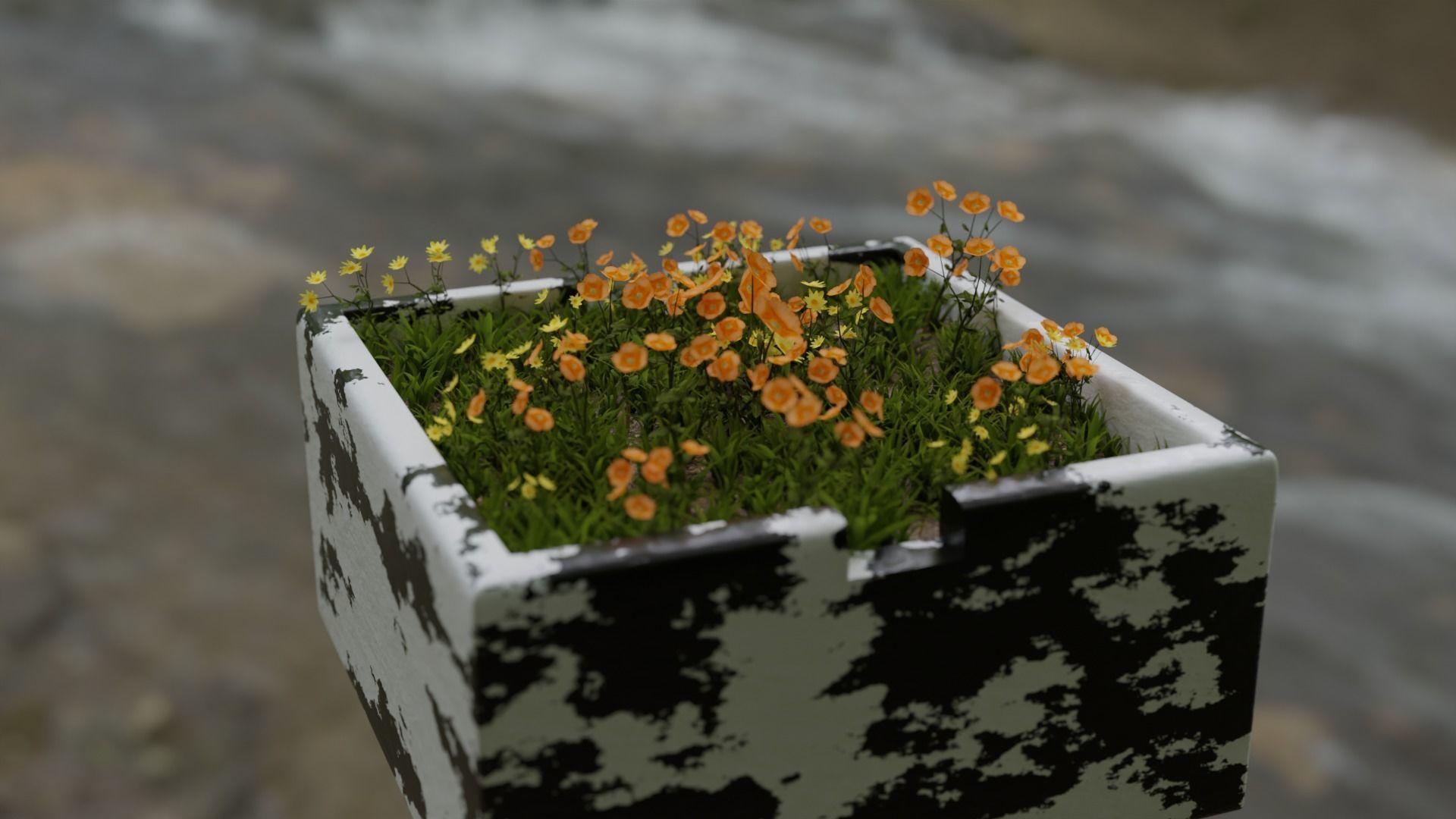 Flowerbed with grass and flowers  3D model_3