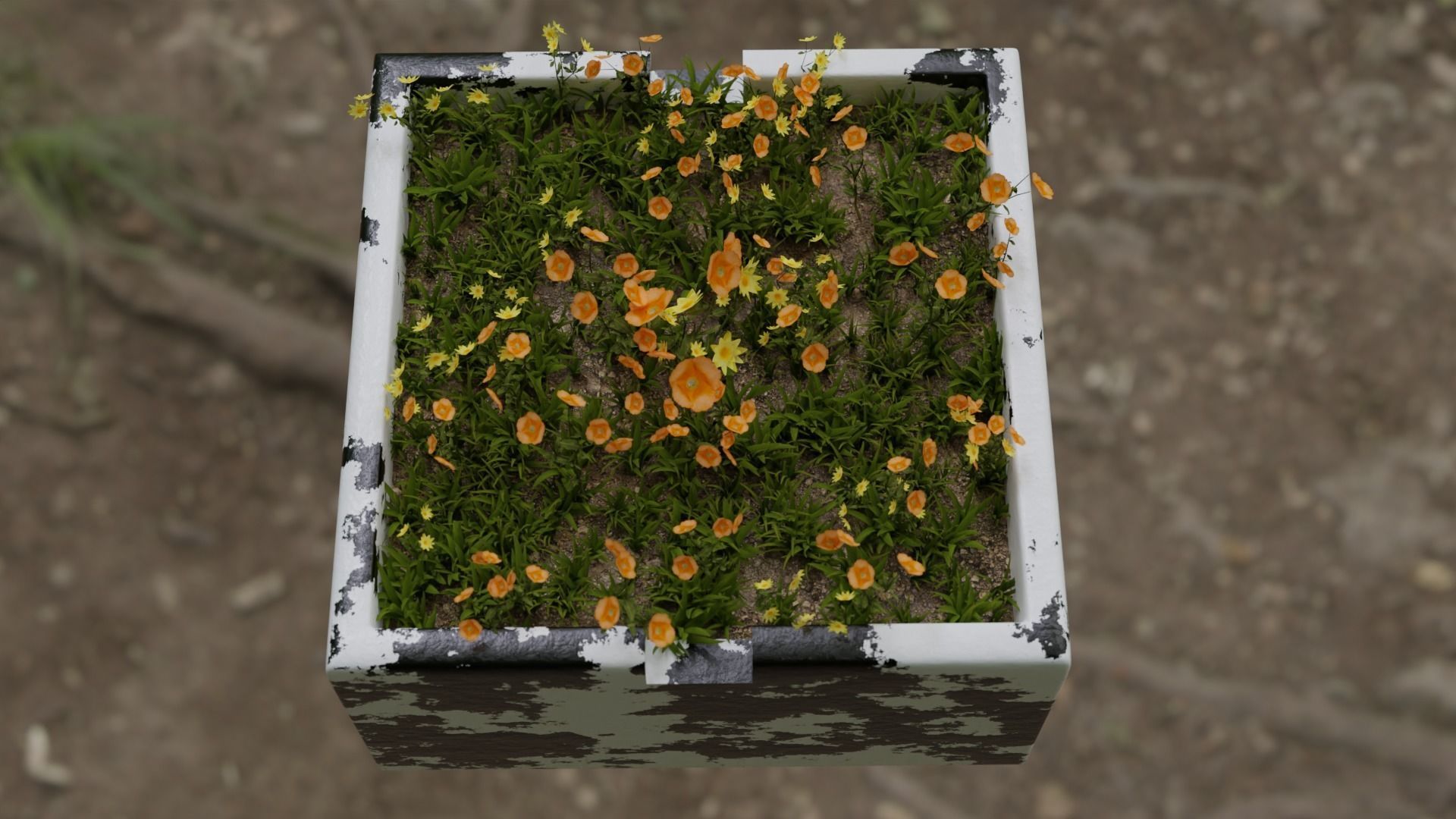 Flowerbed with grass and flowers  3D model_4