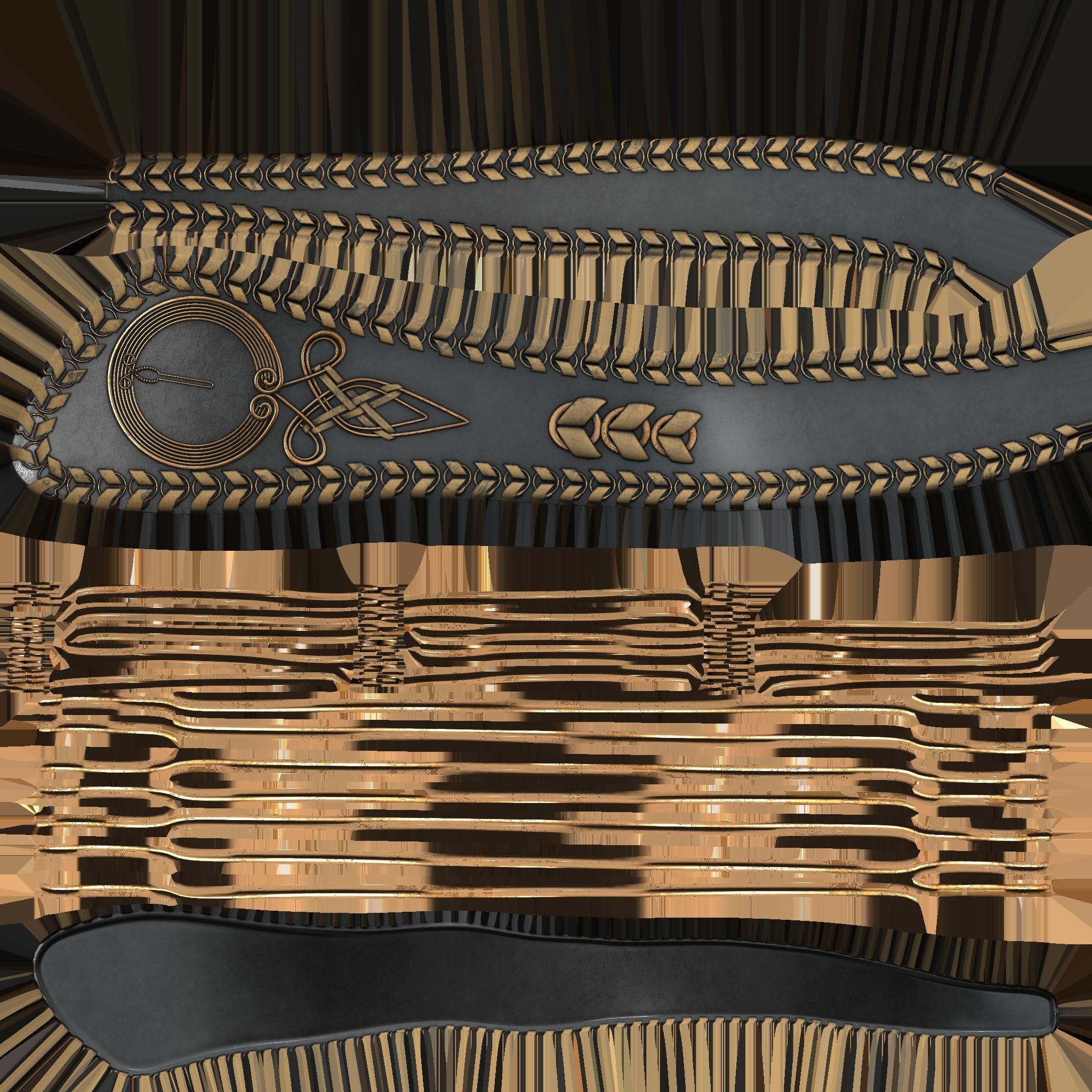 Wide Leather Copper Chain Decorated Waist Belt Low-poly 3D model_10