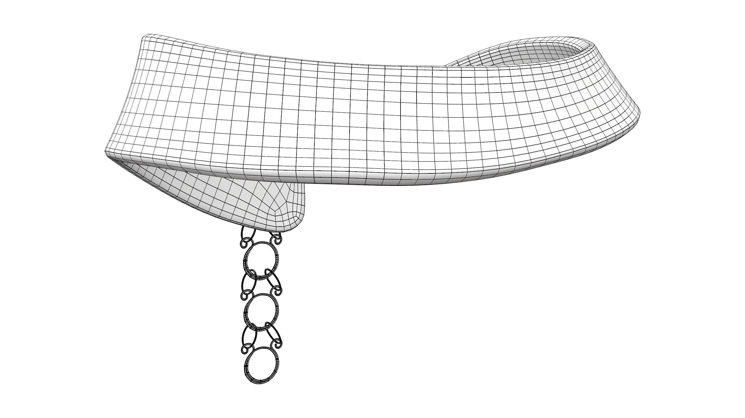 Wide Leather Copper Chain Decorated Waist Belt Low-poly 3D model_8