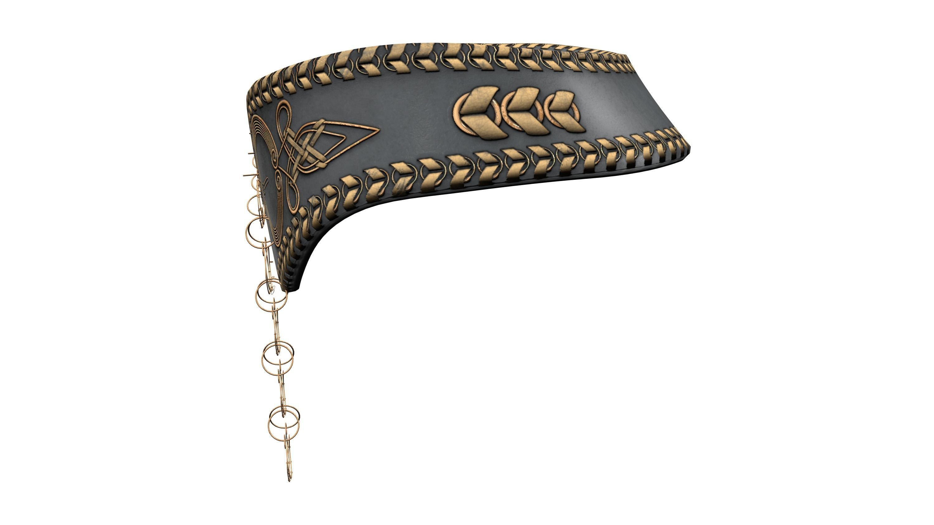 Wide Leather Copper Chain Decorated Waist Belt Low-poly 3D model_3