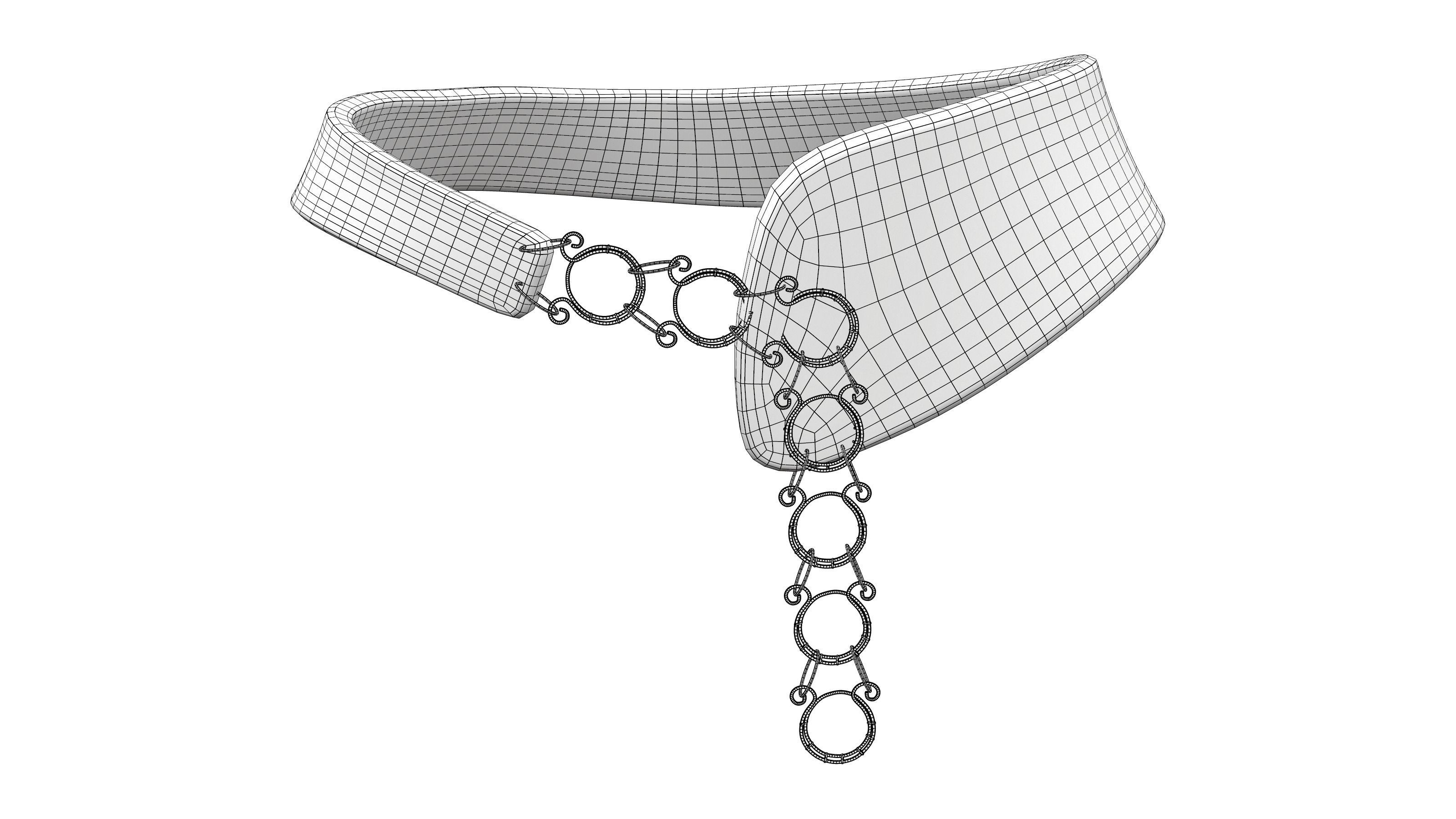 Wide Leather Copper Chain Decorated Waist Belt Low-poly 3D model_7