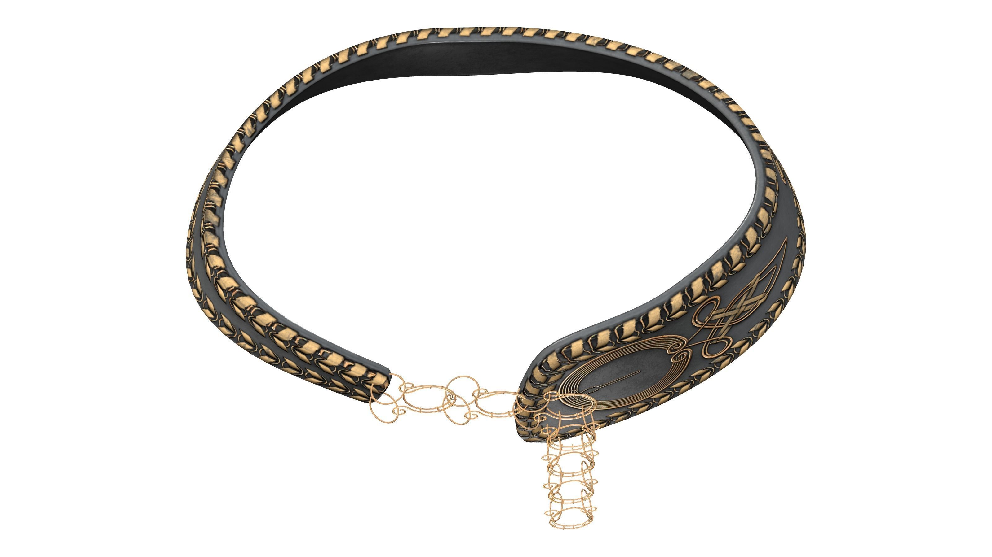 Wide Leather Copper Chain Decorated Waist Belt Low-poly 3D model_6