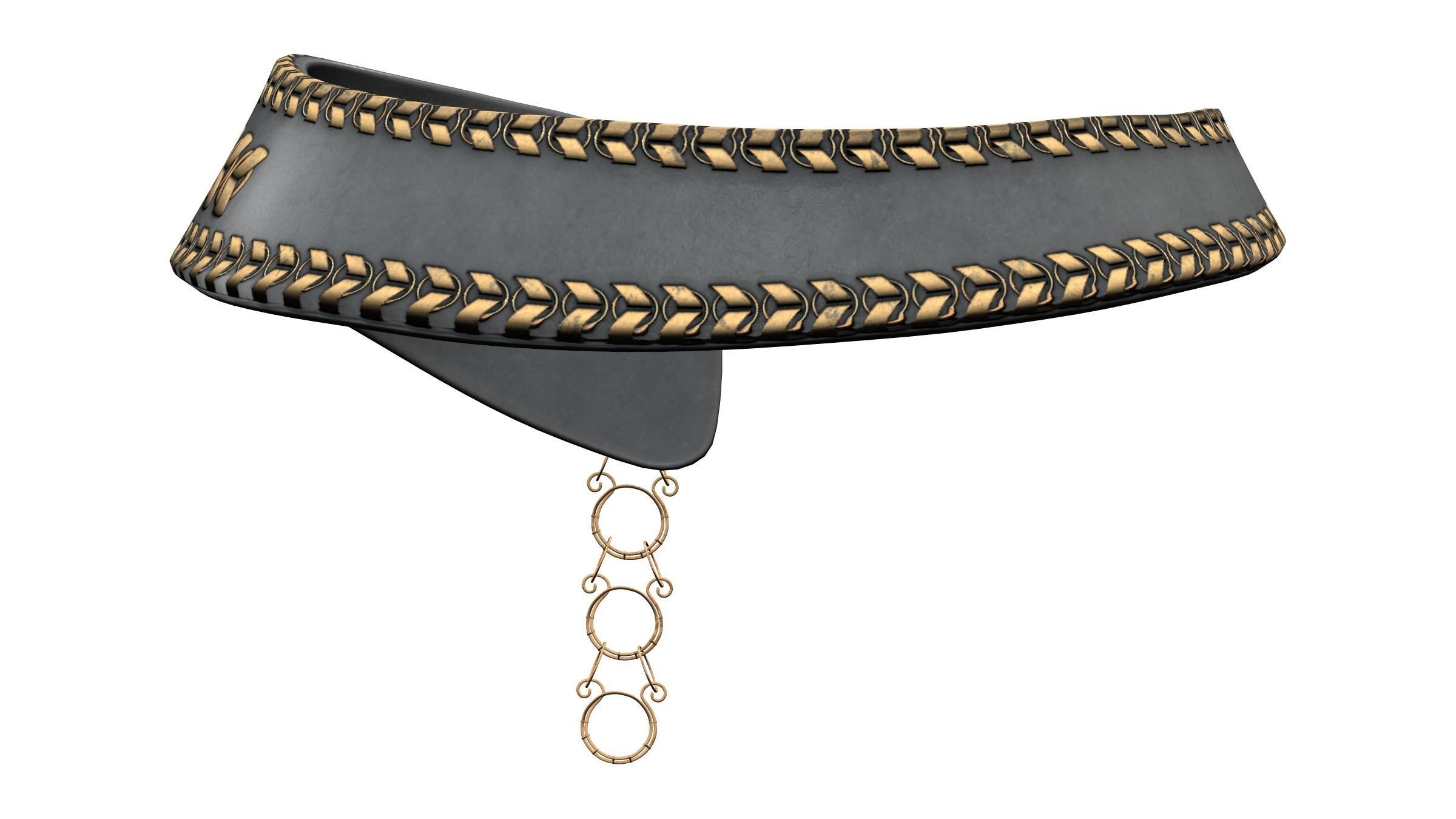 Wide Leather Copper Chain Decorated Waist Belt Low-poly 3D model_4