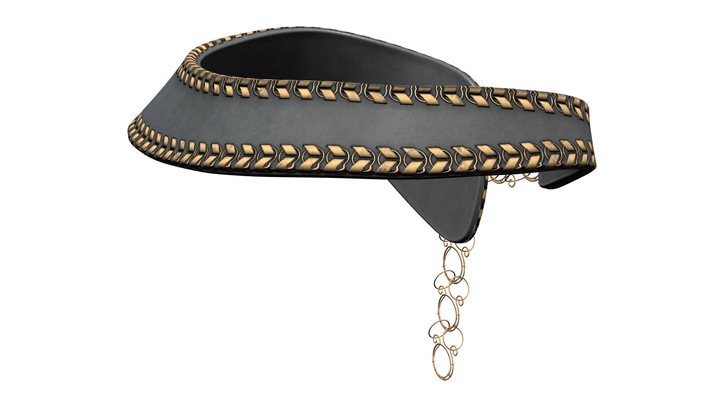 Wide Leather Copper Chain Decorated Waist Belt Low-poly 3D model_5