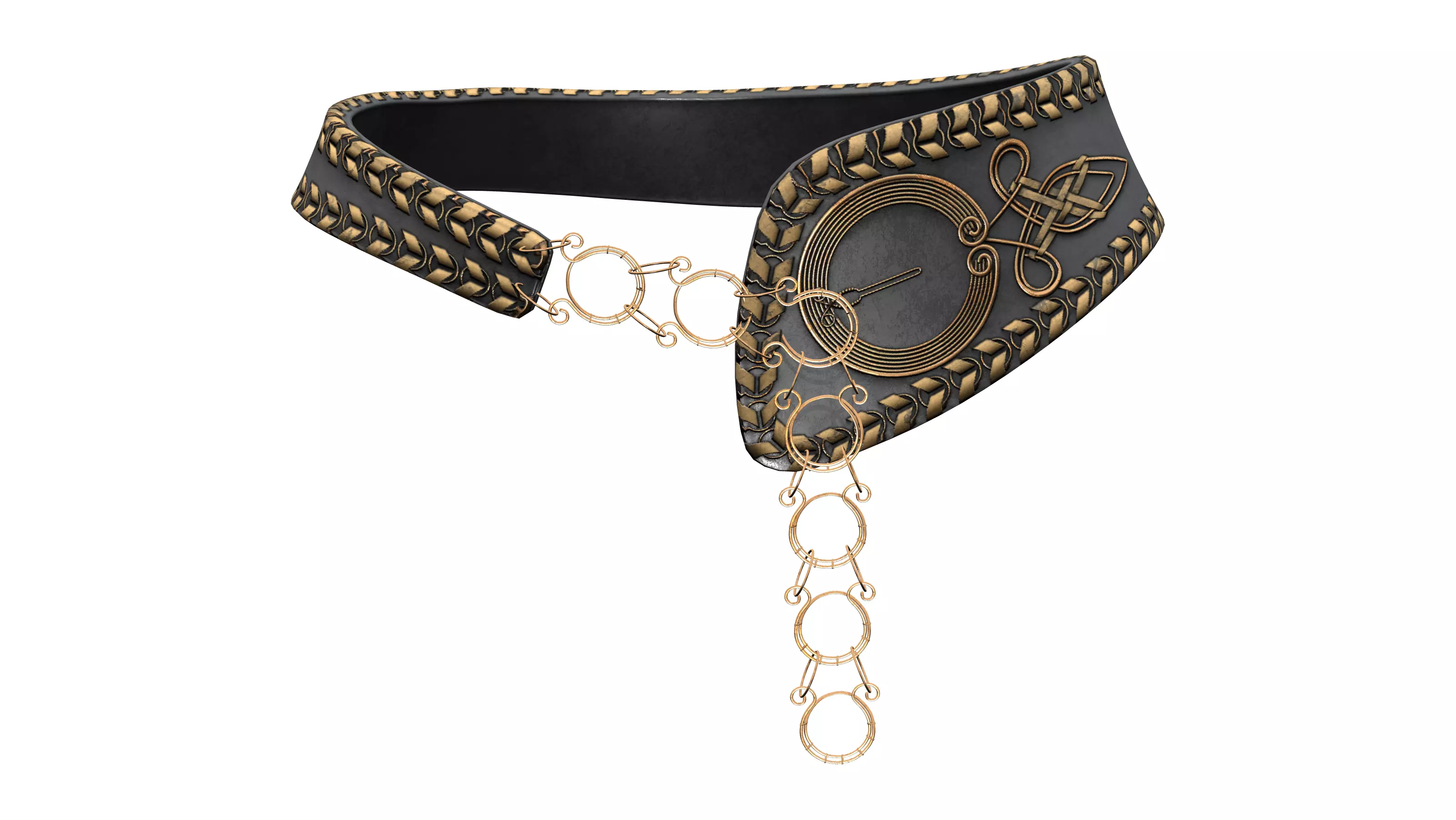 Wide Leather Copper Chain Decorated Waist Belt Low-poly 3D model_0