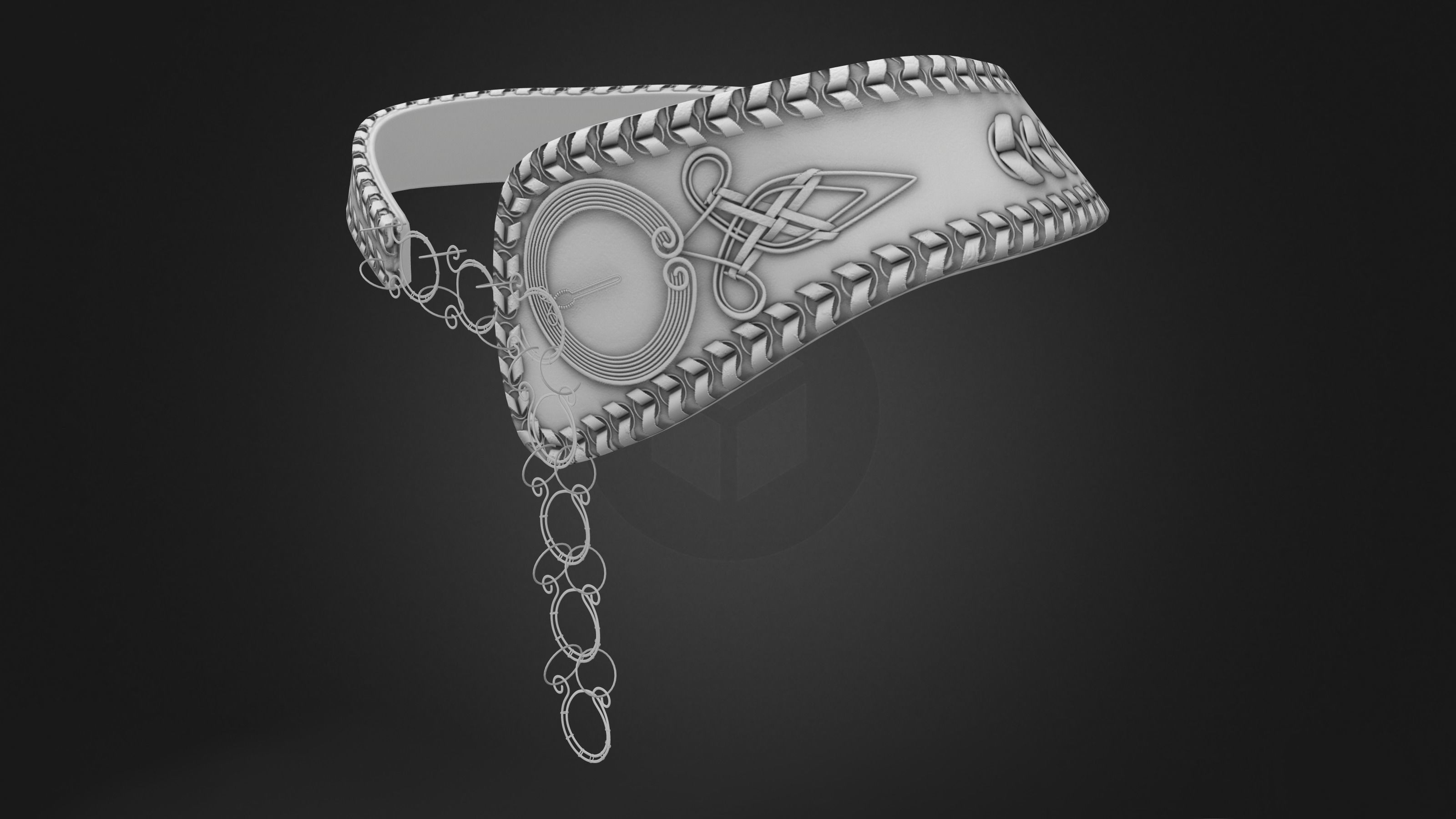 Wide Leather Copper Chain Decorated Waist Belt Low-poly 3D model_9