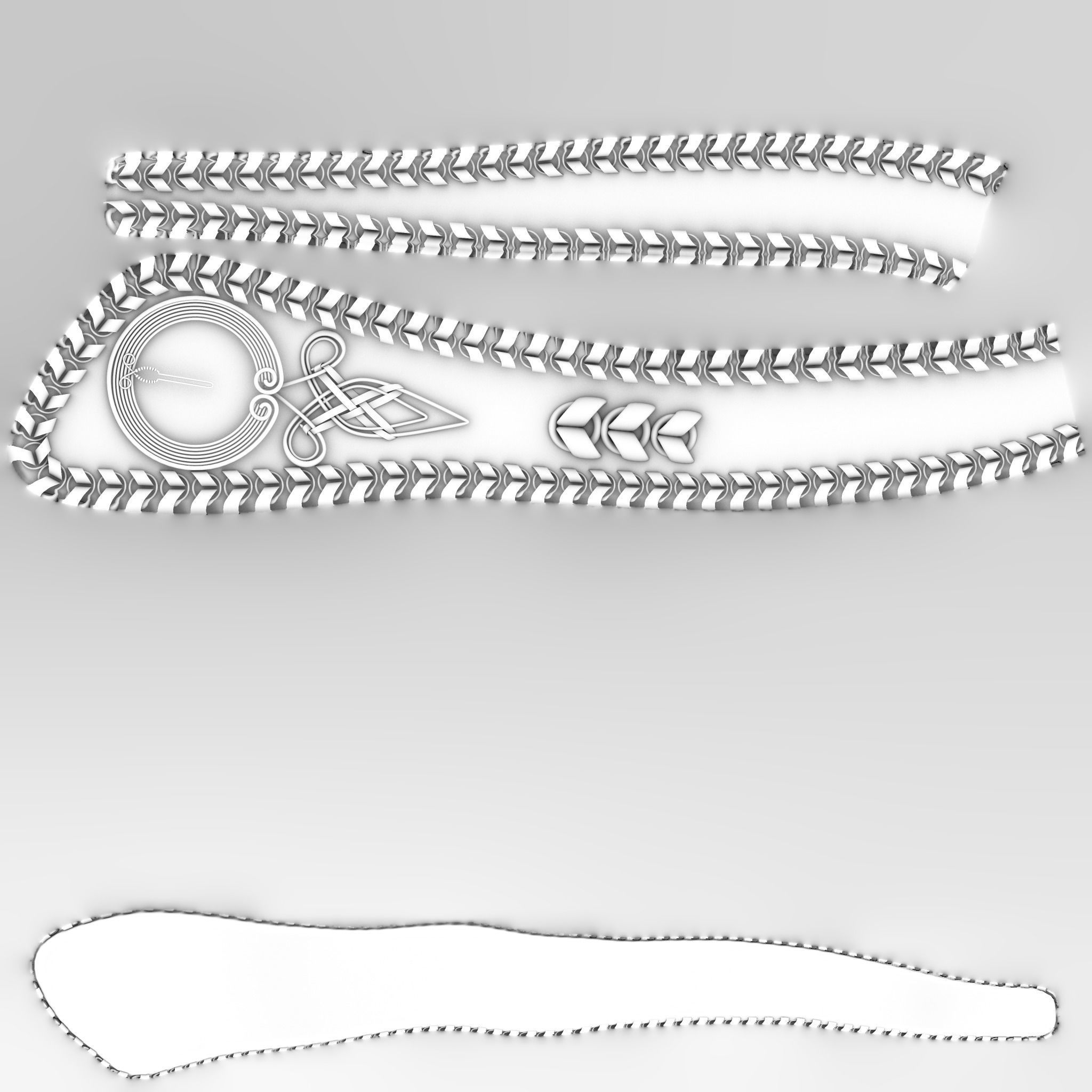 Wide Leather Copper Chain Decorated Waist Belt Low-poly 3D model_13