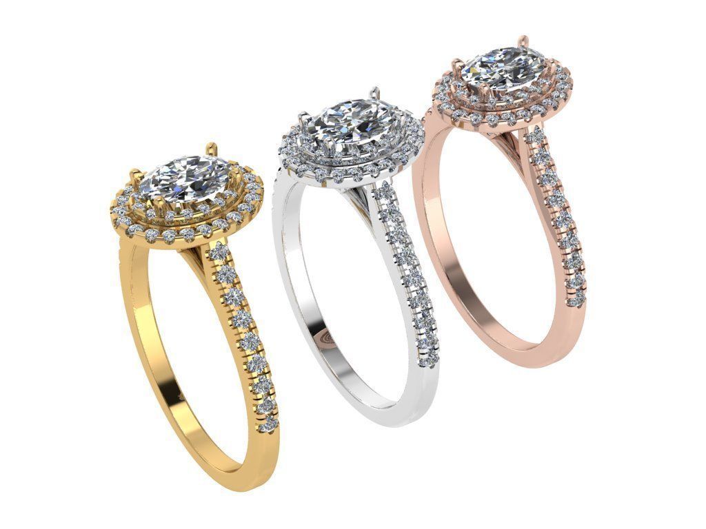 Ring214 oval diamond halo engagement ring gold 3D print model_4