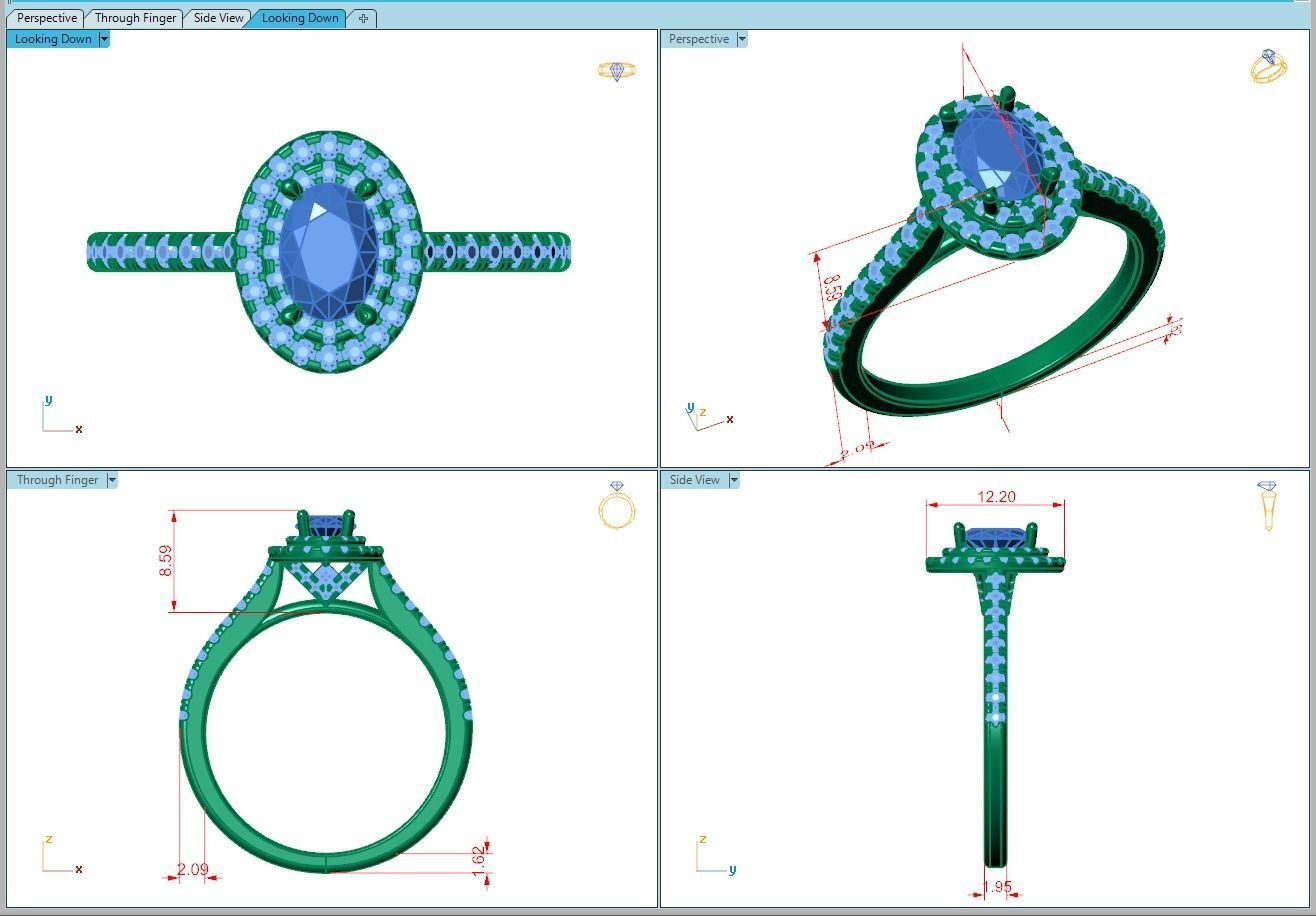 Ring214 oval diamond halo engagement ring gold 3D print model_5