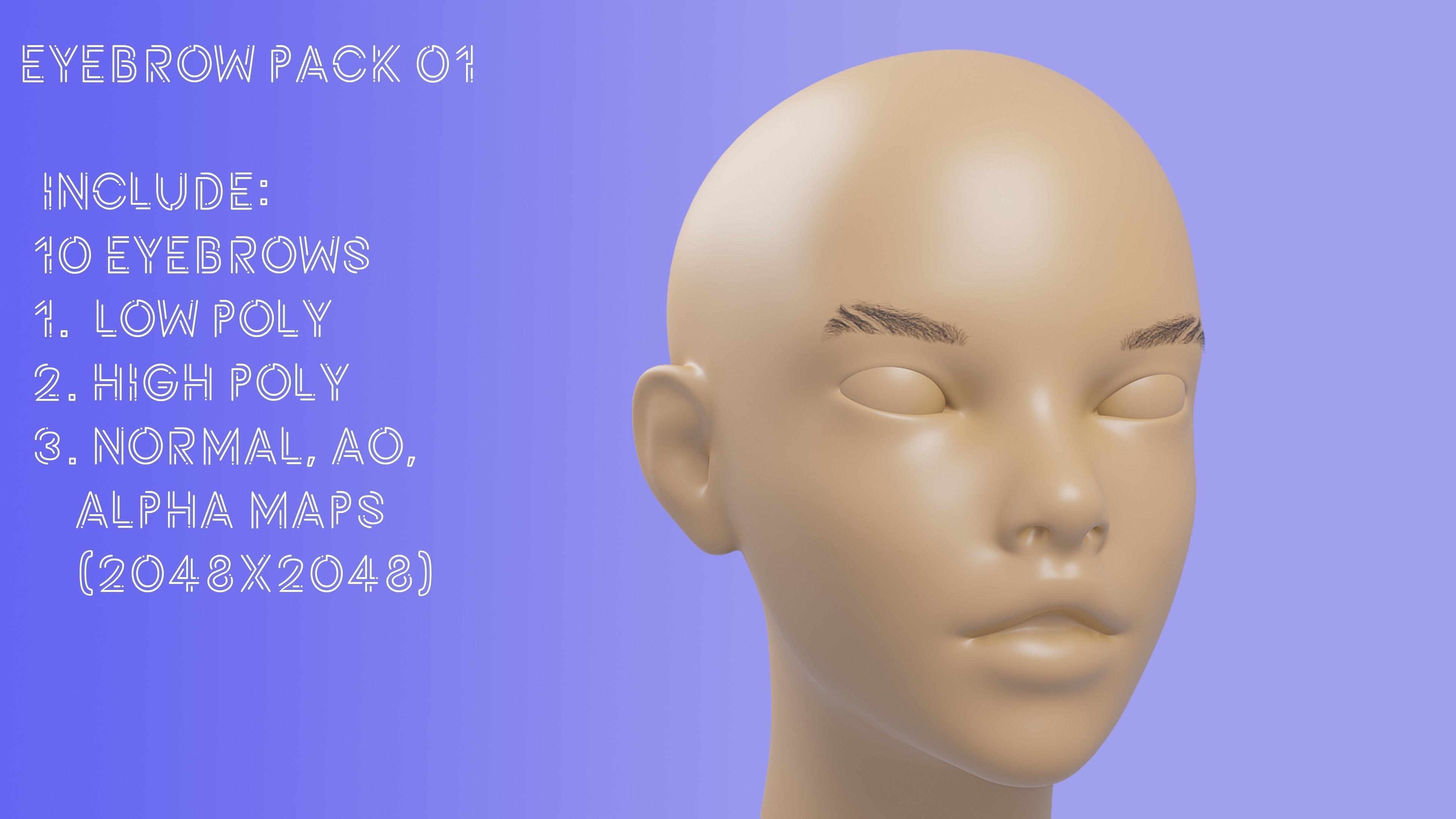 Eyebrow Pack 01 Low-poly 3D model_1