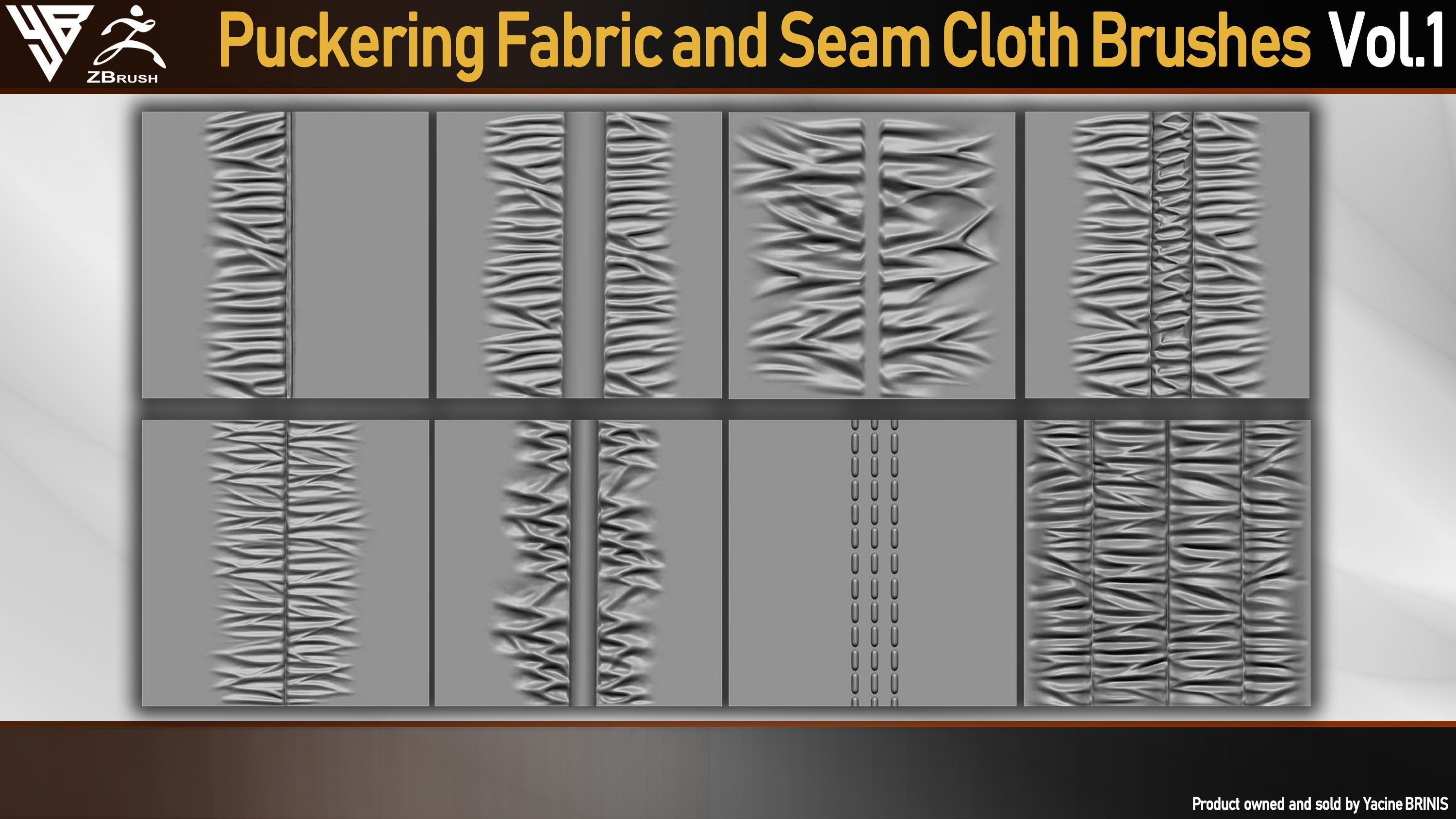 Puckering Fabric and Seam Cloth Brushes for ZBrush Low-poly 3D model_7