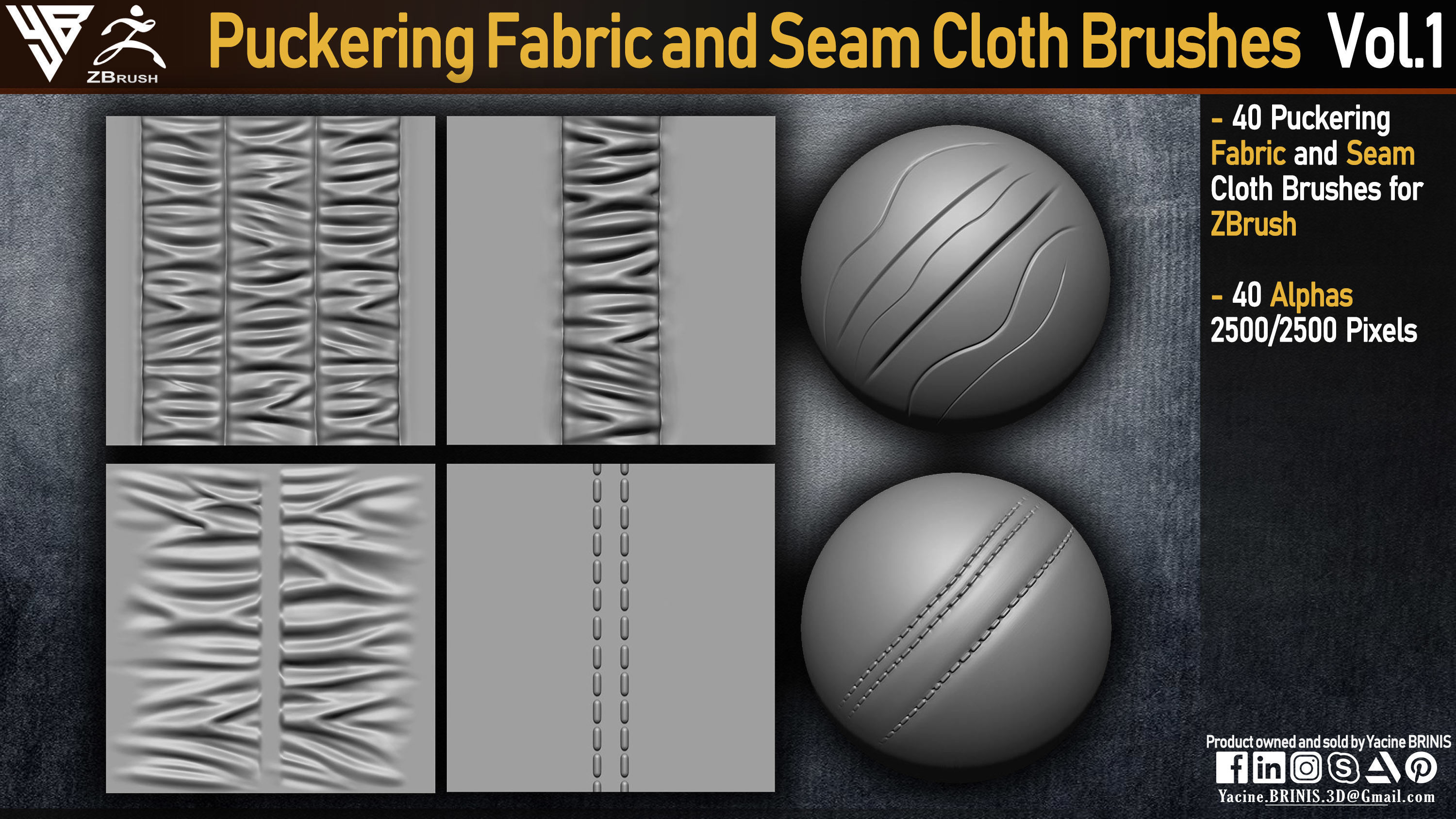 Puckering Fabric and Seam Cloth Brushes for ZBrush Low-poly 3D model_1