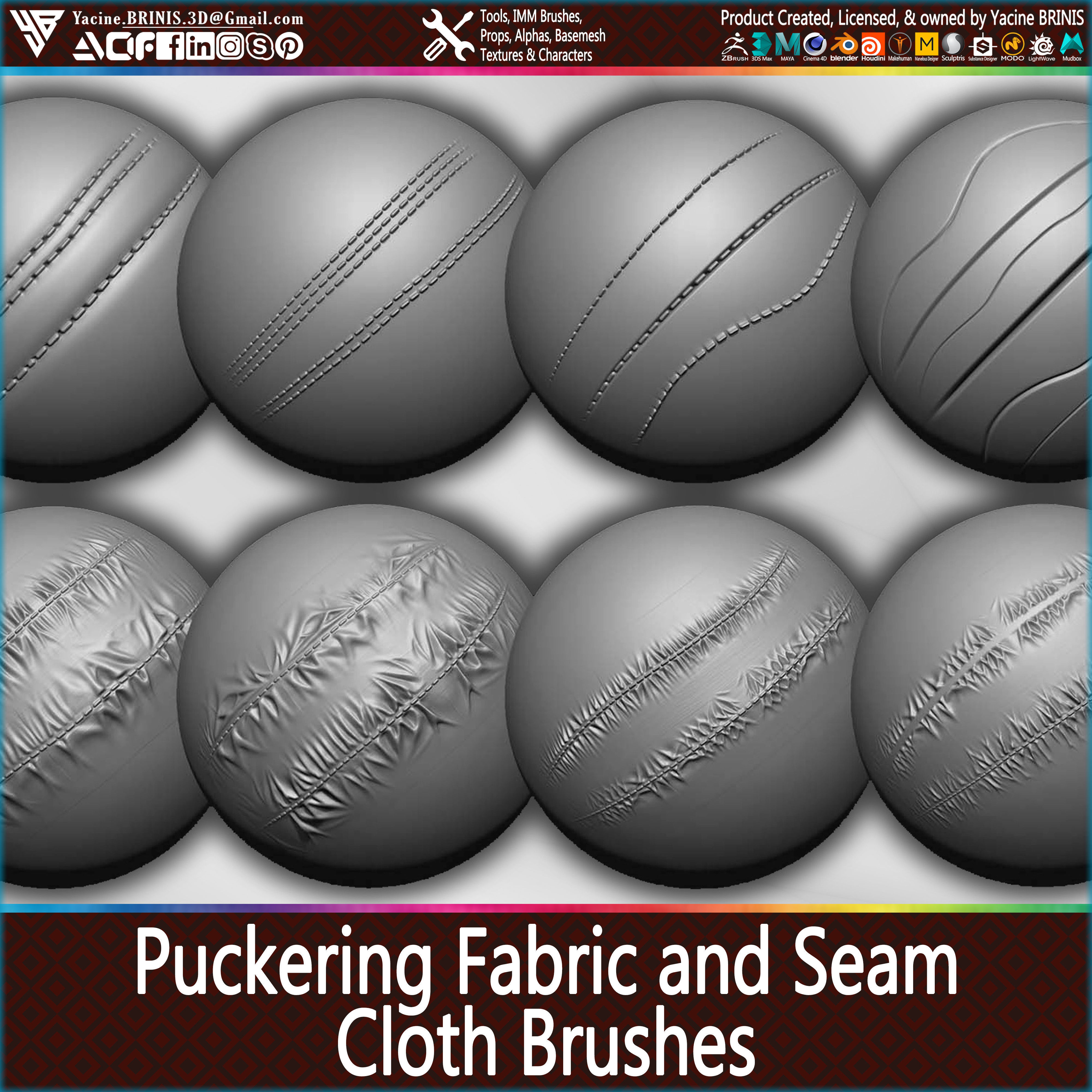 Puckering Fabric and Seam Cloth Brushes for ZBrush Low-poly 3D model_10
