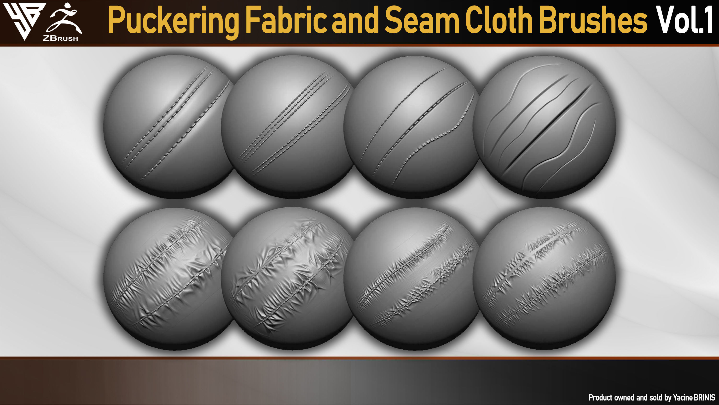 Puckering Fabric and Seam Cloth Brushes for ZBrush Low-poly 3D model_2