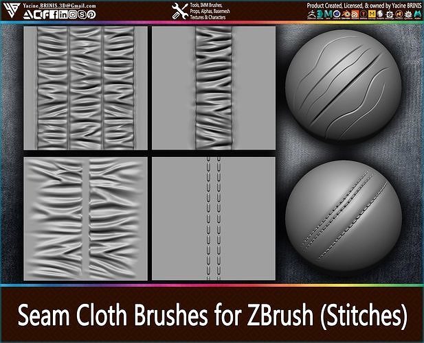 Puckering Fabric and Seam Cloth Brushes for ZBrush Low-poly 3D model