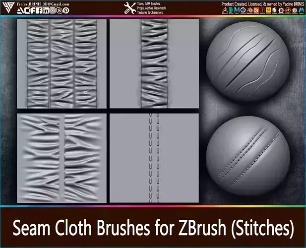 Puckering Fabric and Seam Cloth Brushes for ZBrush Low-poly 3D model