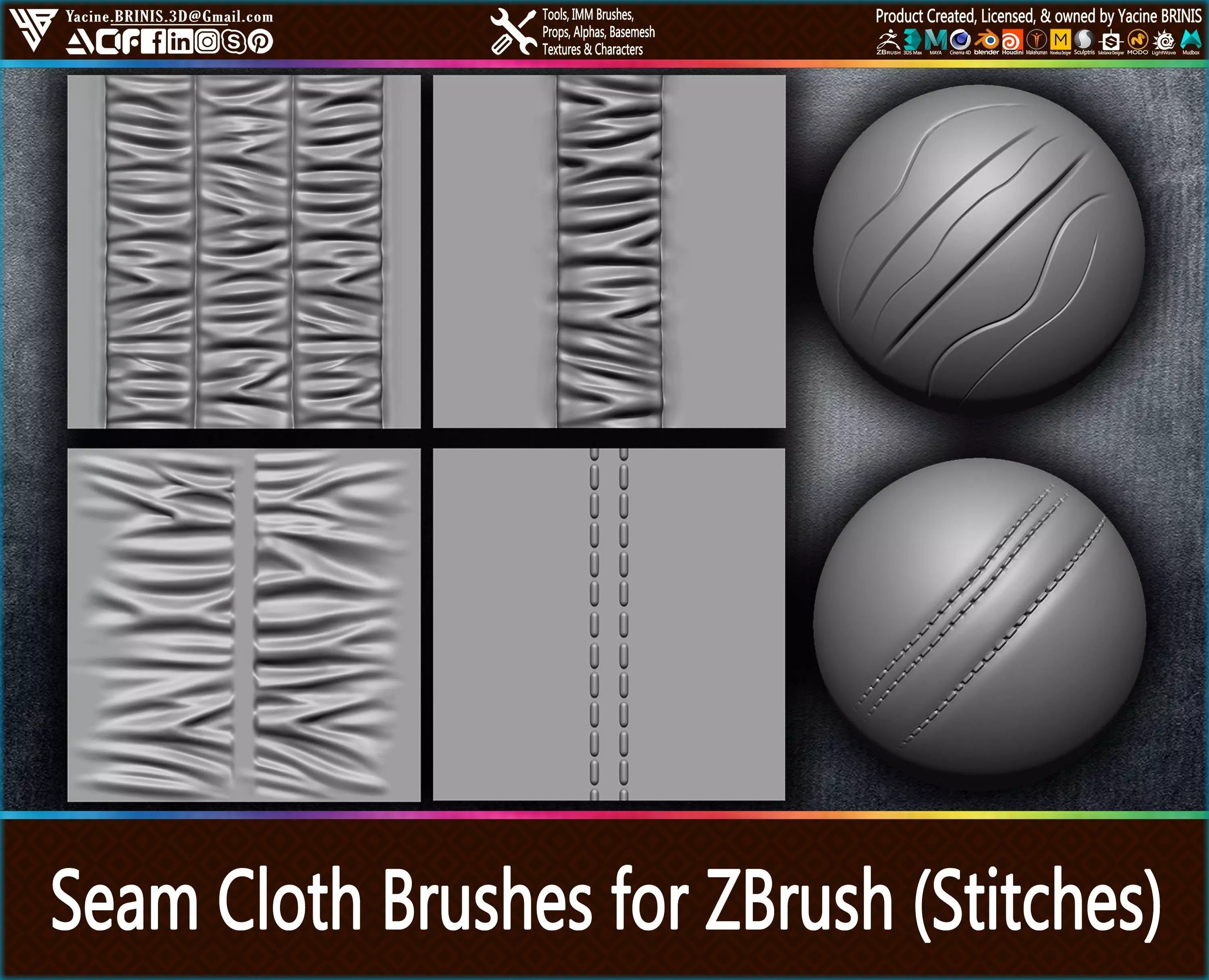 Puckering Fabric and Seam Cloth Brushes for ZBrush Low-poly 3D model_0