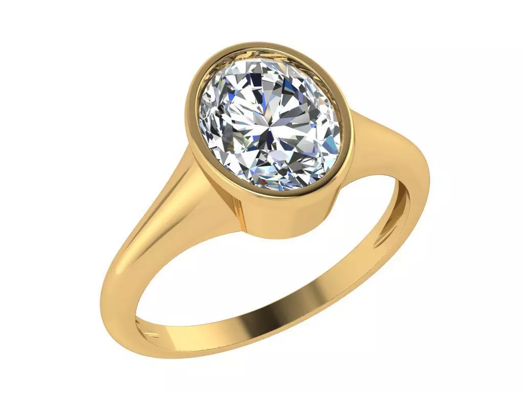 Ring215 gold ring with oval cut diamond 3D print model_0