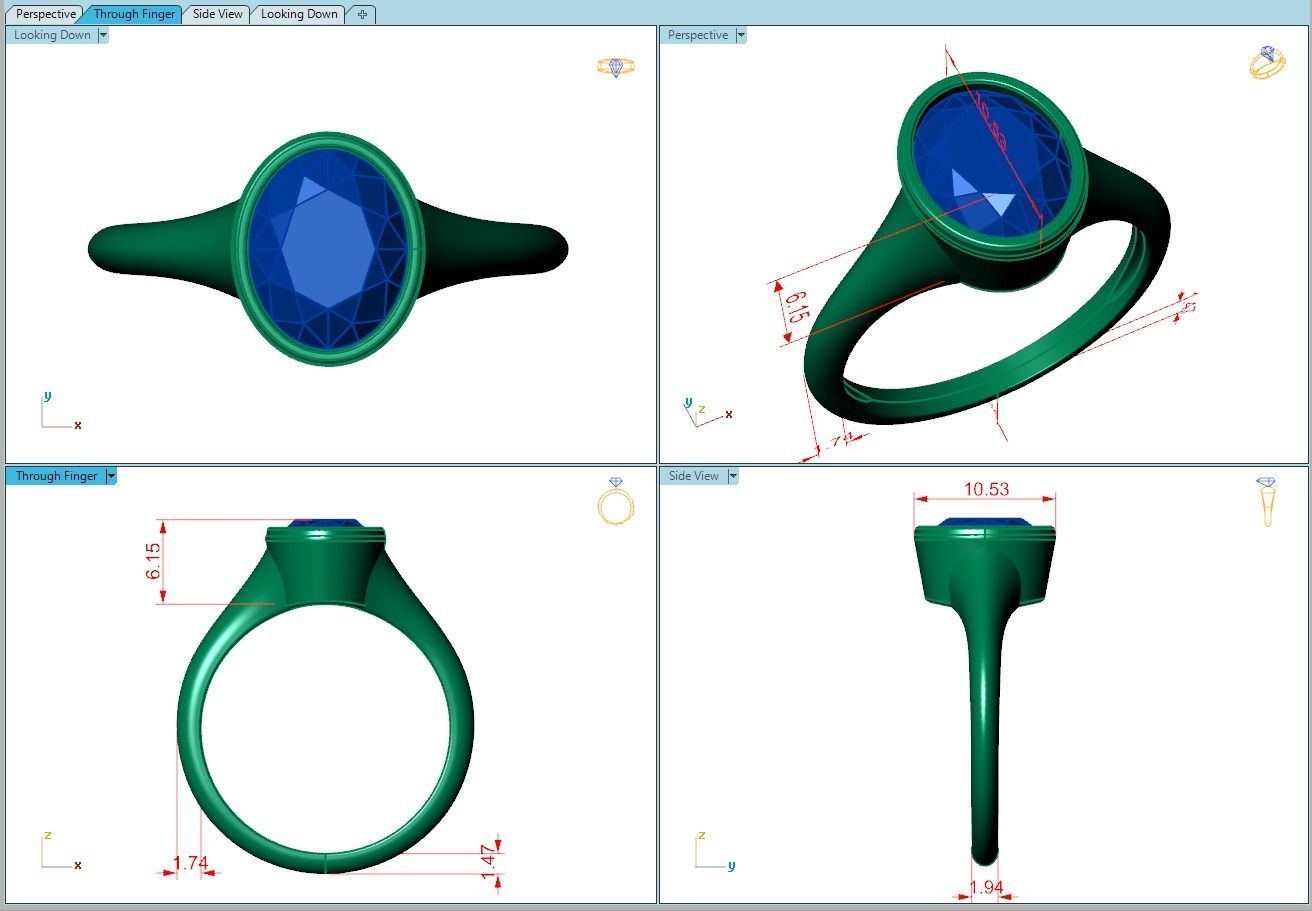Ring215 gold ring with oval cut diamond 3D print model_5