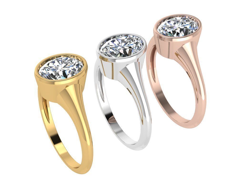 Ring215 gold ring with oval cut diamond 3D print model_4