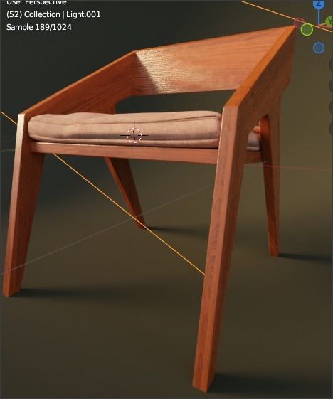 chair wooden with cushion 3D model_2